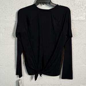 Ideology Women's Active Perforated Tie-Back Long-Sleeve Top Black Small